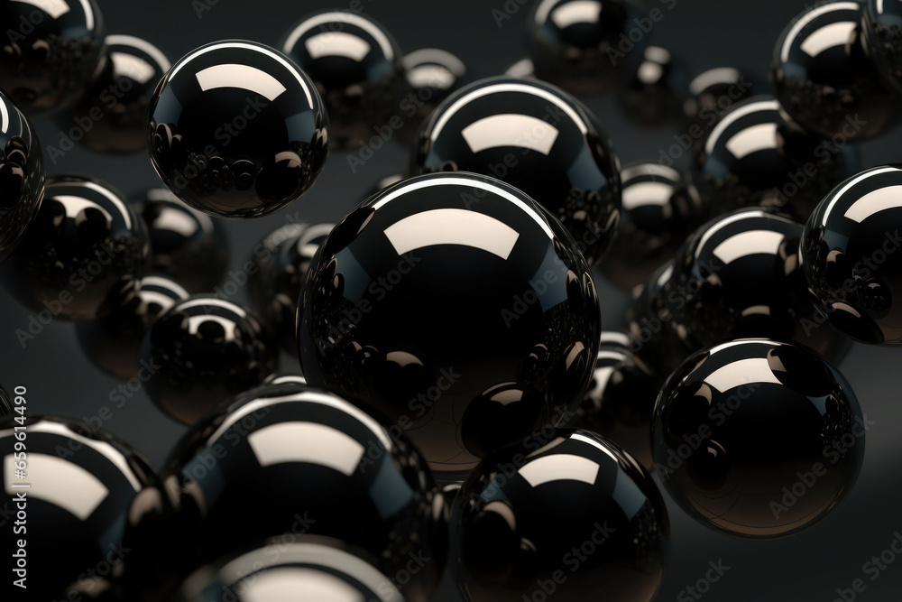 Aufkleber shiny balls in different sizes on black background. abstract glossy bubbles. composition with chaoti