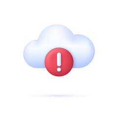 3D Cloud computing error icon. Concept of broken communication with database. Data issue, disconnection.