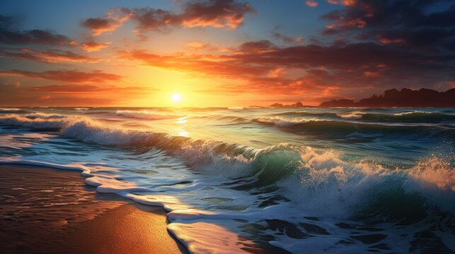 Beach shore at sunrise