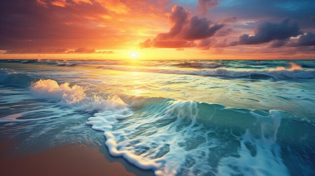 Beach shore at sunrise