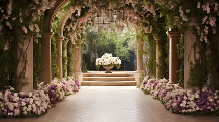 Fotobehang Imagine saying "I do" in a breathtaking outdoor wedding venue adorned with intricate floral arrangements and arches that scream opulence. © ZUBI CREATIONS