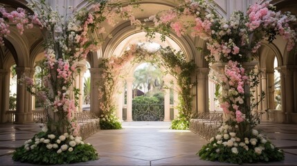 Imagine saying "I do" in a breathtaking outdoor wedding venue adorned with intricate floral arrangements and arches that scream opulence.