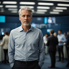 man in office in front of panel / screens