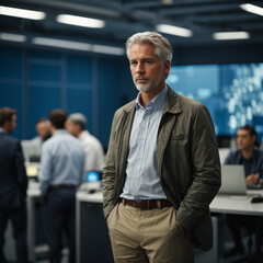 man in office in front of panel / screens