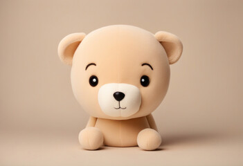 Beige cute teddy bear sitting on studio background, generated by AI