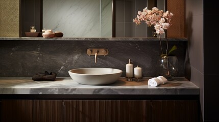 In a contemporary bathroom, a marble-topped vanity and a vessel sink add a touch of luxury to your daily routine.
