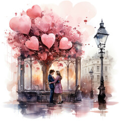 watercolor Valentines Day window cling clipart, generative ai