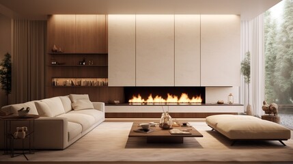 In a minimalist living room, a floating fireplace becomes the focal point, adding warmth and a touch of modernity to the space.