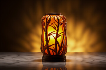 Exotic bamboo table lamp emitting warm tropical glow isolated on a gradient background 