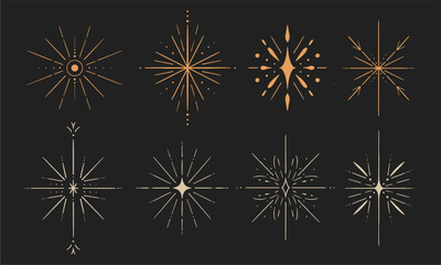 Set of Sparkling stars, magical shine. Fairy tale magic simple hand drawn illustration, icon. Starlight effect, vector.