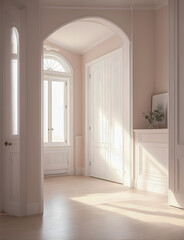 Entry hall in a minimalist apartment. Perfect for interior design, home decor, and minimalistic living concepts, showcasing the simplicity and elegance of contemporary living spaces