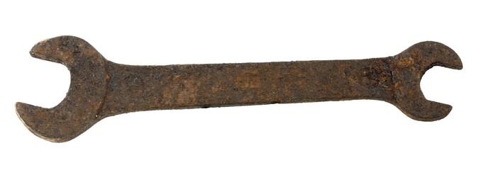 Old wrench on a white background