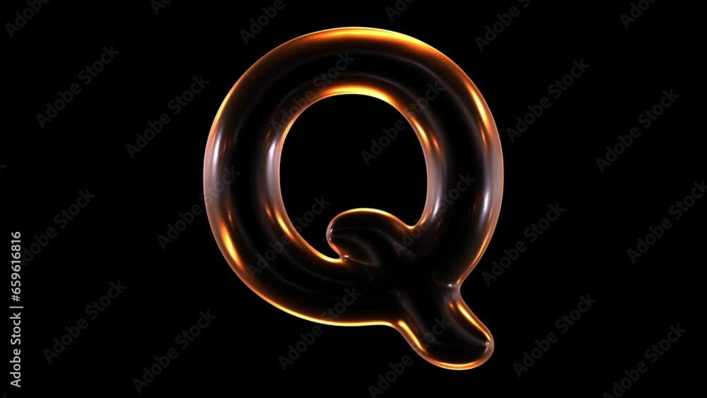 Poster animation of glowing alphabet letter q isolated on black background in 3d rendering.