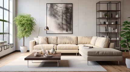 Keep it neutral with a beige sectional sofa. Clean lines and brushed metal legs add a touch of modernity to your living space.