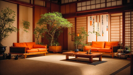Fototapeta premium Living room interior in Japanese style