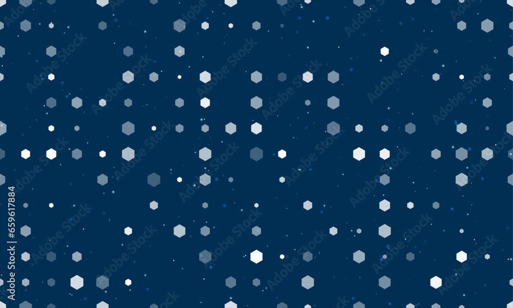 Aufkleber seamless background pattern of evenly spaced white hexagon symbols of different sizes and opacity. v