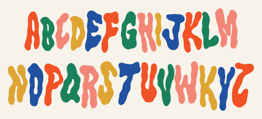 Hippie bohemian funky groovy font from the 1960s in a psychedelic boho style. Ideal for posters, collages, clothing, music albums and more. Vector clipart, individual letters.