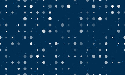 Seamless background pattern of evenly spaced white octagon symbols of different sizes and opacity. Vector illustration on dark blue background with stars