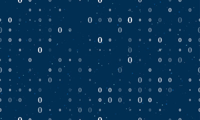 Seamless background pattern of evenly spaced white number zero symbols of different sizes and opacity. Vector illustration on dark blue background with stars