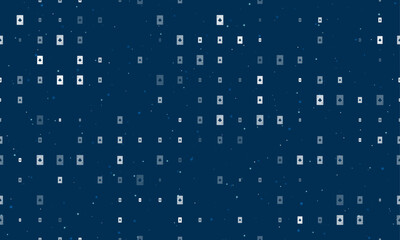 Seamless background pattern of evenly spaced white ace of clubs cards of different sizes and opacity. Vector illustration on dark blue background with stars