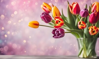 Beautiful tulip flowers bouquet and bokeh background