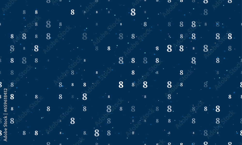 Poster seamless background pattern of evenly spaced white number eight symbols of different sizes and opaci