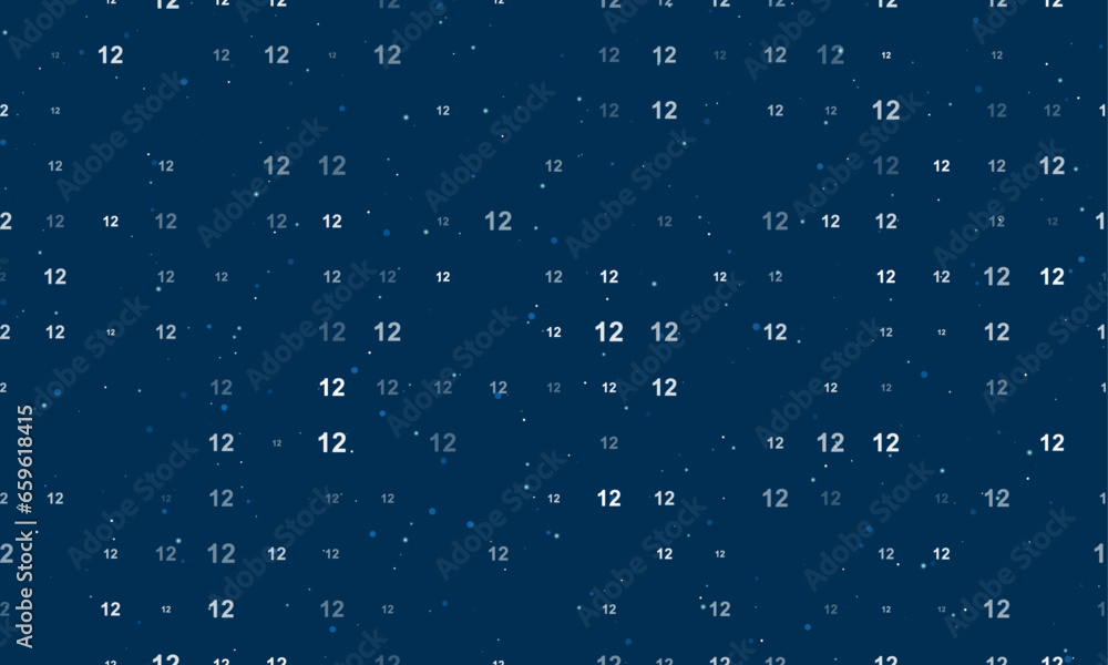 Poster seamless background pattern of evenly spaced white twelve numbers of different sizes and opacity. ve