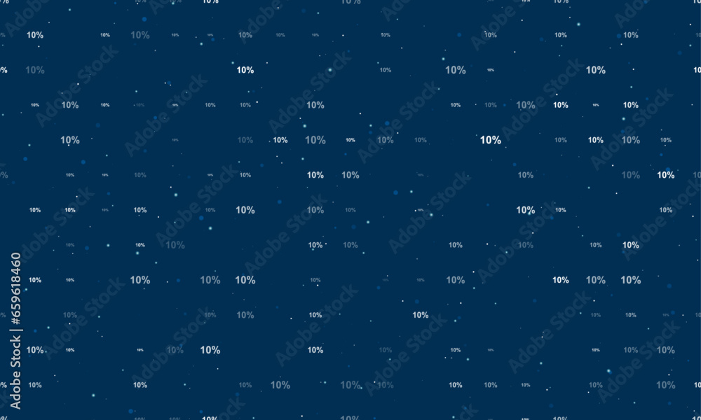 Poster seamless background pattern of evenly spaced white 10 percent symbols of different sizes and opacity