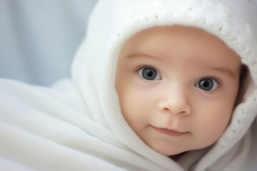 Cute portrait of a child face. White soft colors adorable childhood banner, generated by AI