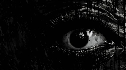 Close-up of the eye. Black and white illustration.