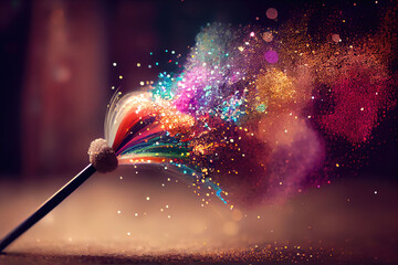 Magic wand sprinkling some rainbow fairy dust, magic spell