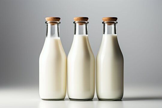A standalone milk bottle on a white background, minimalist and clean