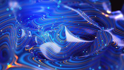 3D illustration for business presentation. Abstract floating form, waves and flowing rays. Chaos and Big Data Flow