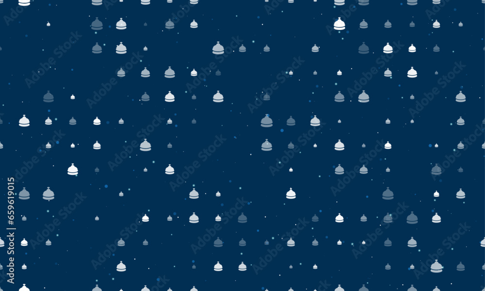 Poster seamless background pattern of evenly spaced white reception bell symbols of different sizes and opa