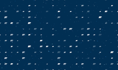 Obraz premium Seamless background pattern of evenly spaced white bear symbols of different sizes and opacity. Vector illustration on dark blue background with stars
