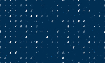Seamless background pattern of evenly spaced white wolf head symbols of different sizes and opacity. Vector illustration on dark blue background with stars