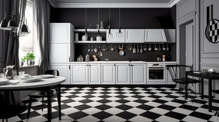 Monochrome and geometric kitchen chic.