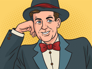 Condescending sarcasm businessman man meme pinup pop art retro vector illustration. Comic book style imitation.