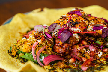 Grilled chicken with vegetables open wrap