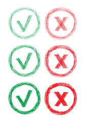 hand drawn check mark and cancel sign. scribble check and cancel sign