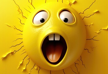 Shocked, scared or startled emoji with mouth wide open and eyes bulging. Abstract emotional face. Facial expression. Illustration for banner, poster, cover, brochure or presentation. - obrazy, fototapety, plakaty