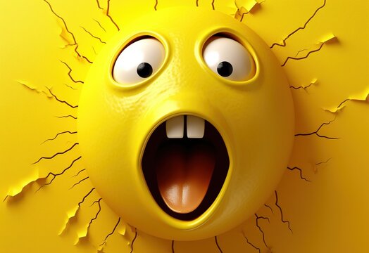 Shocked, scared or startled emoji with mouth wide open and eyes bulging. Abstract emotional face. Facial expression. Illustration for banner, poster, cover, brochure or presentation.