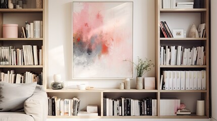  a living room filled with lots of books and a painting.  generative ai