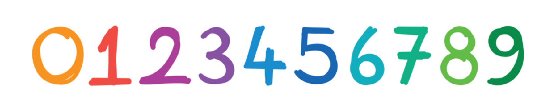 hand drawn colorful 0-9 numbers