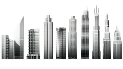Modern skyscrapers in a row isolated on white created with Generative AI