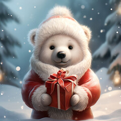Christmas Polar Bear, gifts. Funny cute white bear greeting card