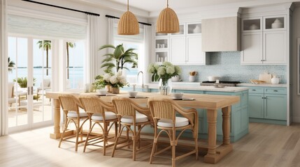 Fototapeta na wymiar Picture a coastal chic kitchen with light colors and natural textures. It's like bringing a breath of fresh ocean air into your home.