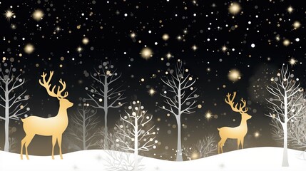  a snowy scene with a deer and trees in the foreground.  generative ai