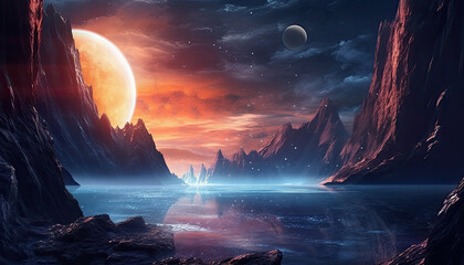 Fototapeta premium Breathtaking Celestial Landscape in Dark Night Sky