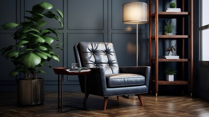 Read in a corner with a mid-century modern armchair and vintage lamp.